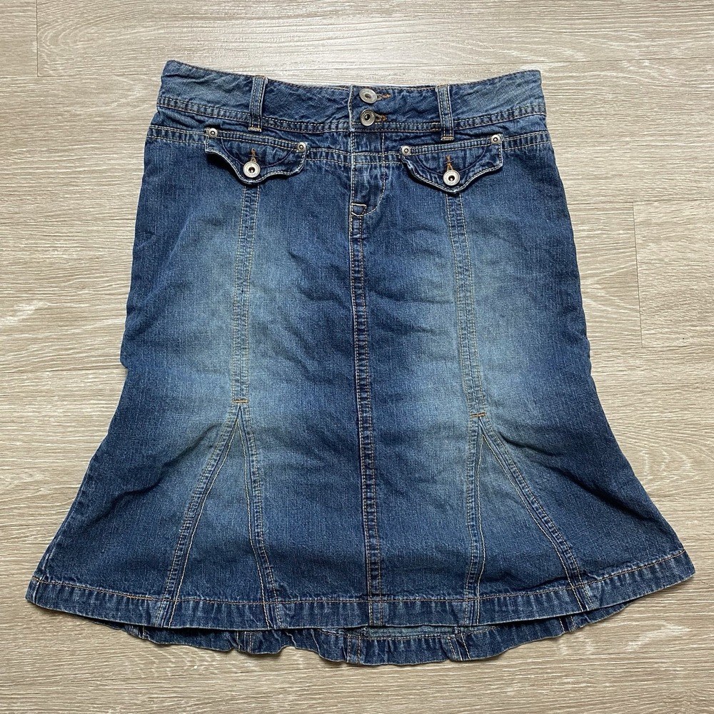 Union Bay Y2K Denim Jean Skirt Women's 7 Blue Retro Flare Skater 00's READ
